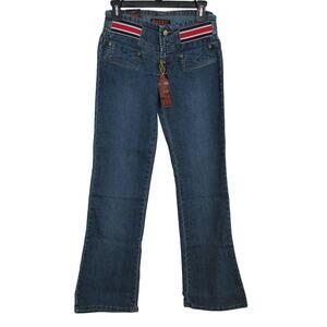 Miste Stretch Jeans Flare Cut Medium Wash Size 7 Women’s with Belt NWT